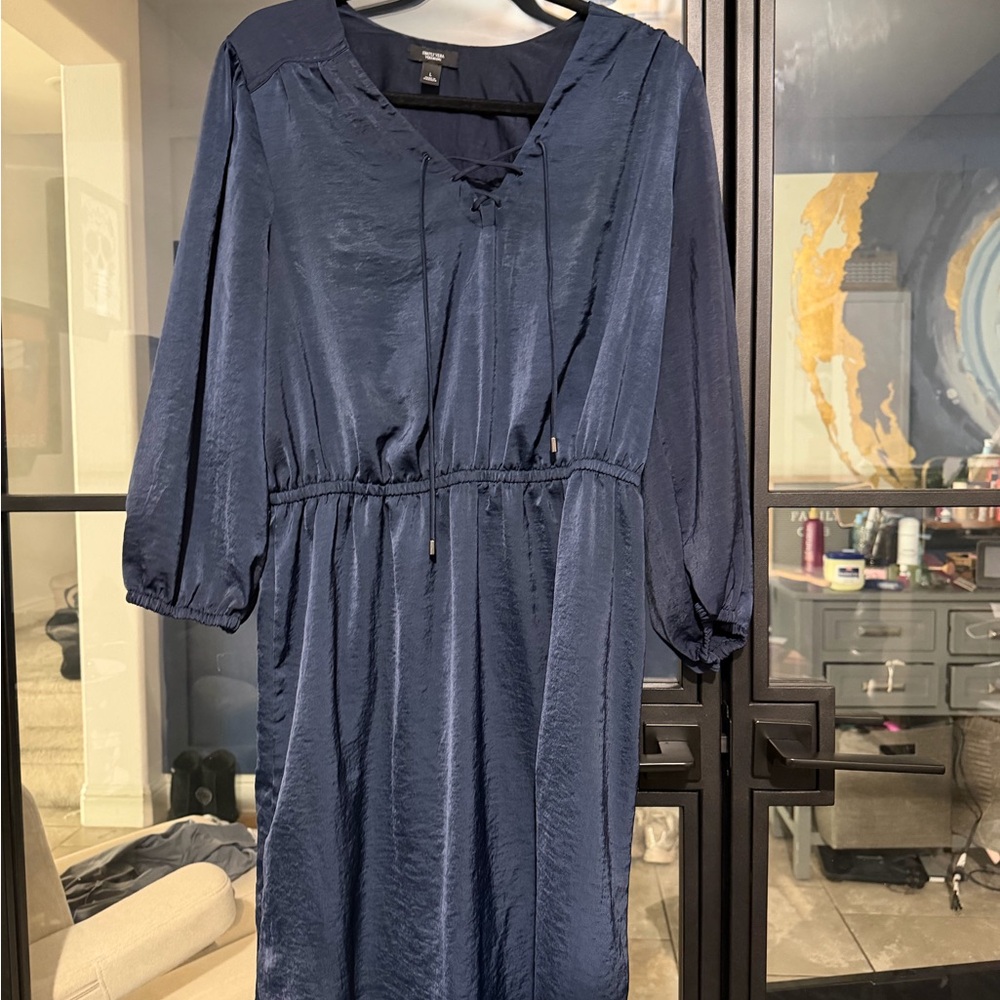 Simple Navy Blue Long Sleeve Dress
